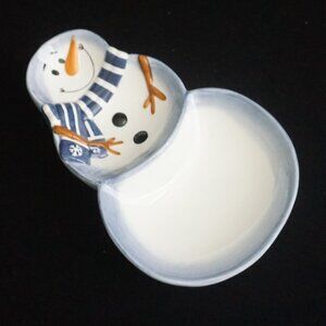 Santa’s Workbench Ceramic Candy Dish Snowman with Blue Scarf